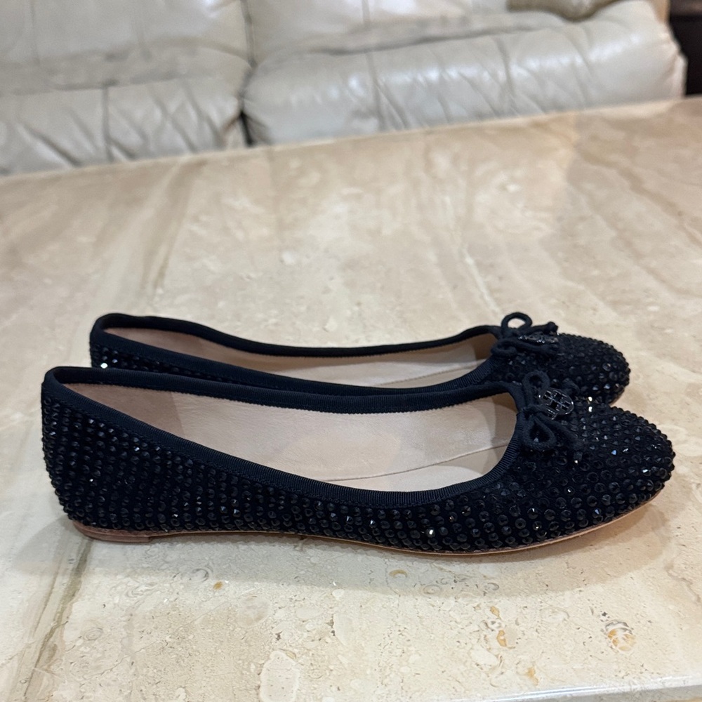 Tory Burch Black Crystal-Studded Ballet Flats